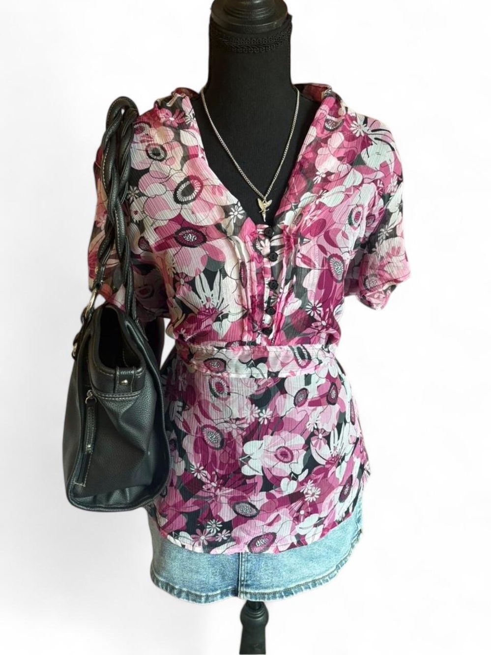 Notations Y2K Button-Front Pink Short Sleeve Women's Top, Size 1X